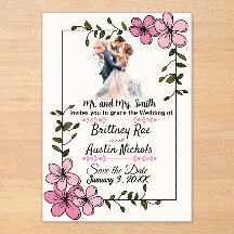 Faire-Part de Mariage Couple Élégant Floral