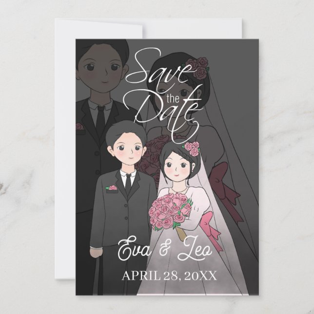 Faire-Part de Mariage Couple Illustré Moderne (Devant)
