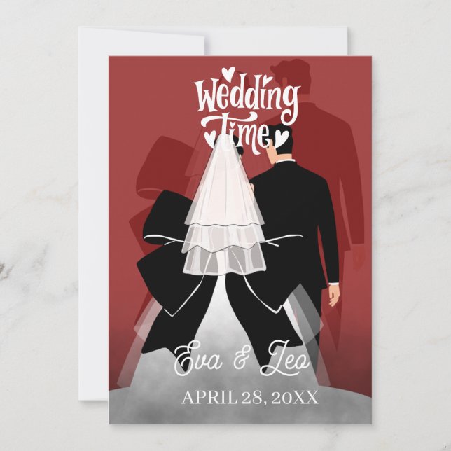 Faire-Part de Mariage Couple Illustré Moderne (Devant)