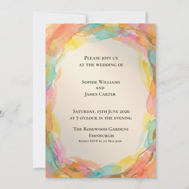Faire-part de mariage Couronne Aquarelle Arc-en-ci (Devant)
