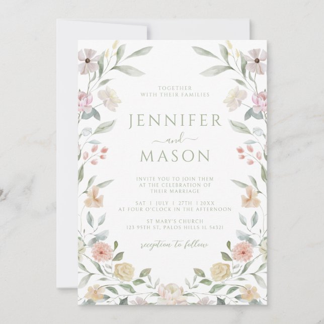 Faire-part de mariage Couronne de fleurs pastel bo (Devant)