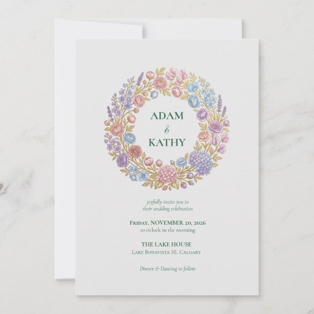 Faire-part de mariage Couronne de fleurs sauvages (Devant)