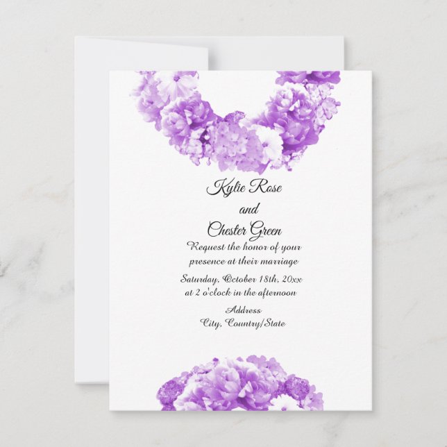 Faire-part de mariage Couronne de fleurs violettes (Devant)