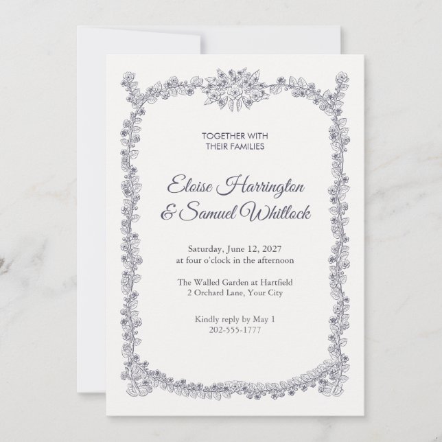 Faire-part de mariage couronne florale (Devant)