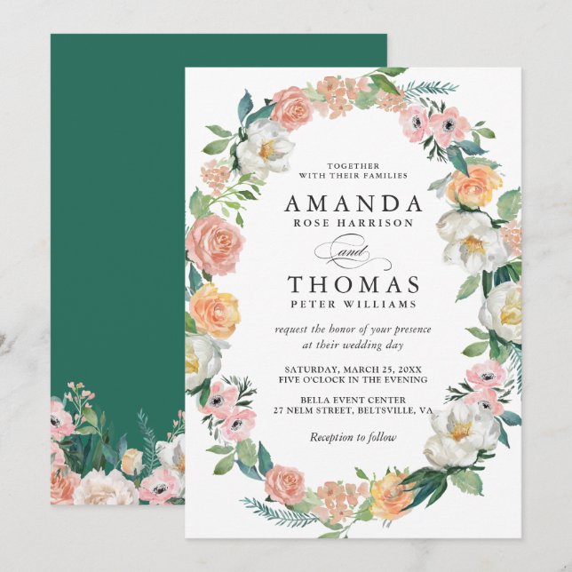 Faire-part de mariage Couronne florale de verdure (Devant / Derrière)