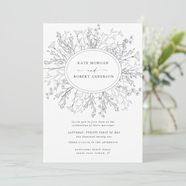 Faire-part de mariage Couronne florale moderne esq (Debout devant)