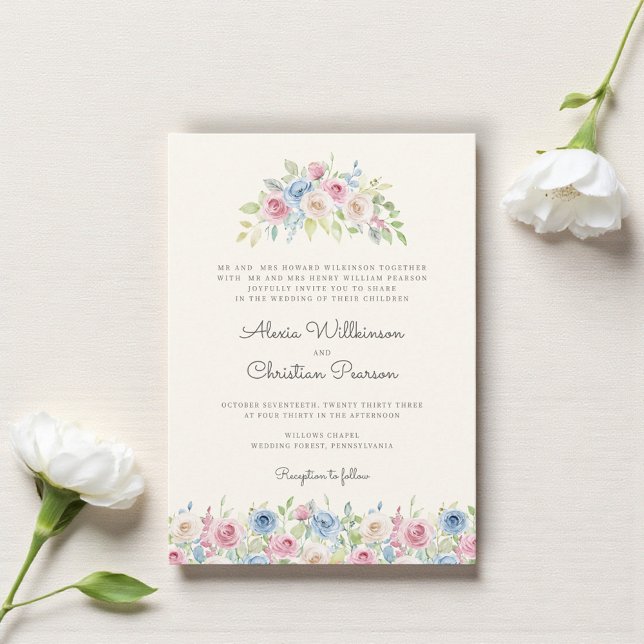 Faire-part de mariage Couronne Florale Pastel (Créateur téléchargé)