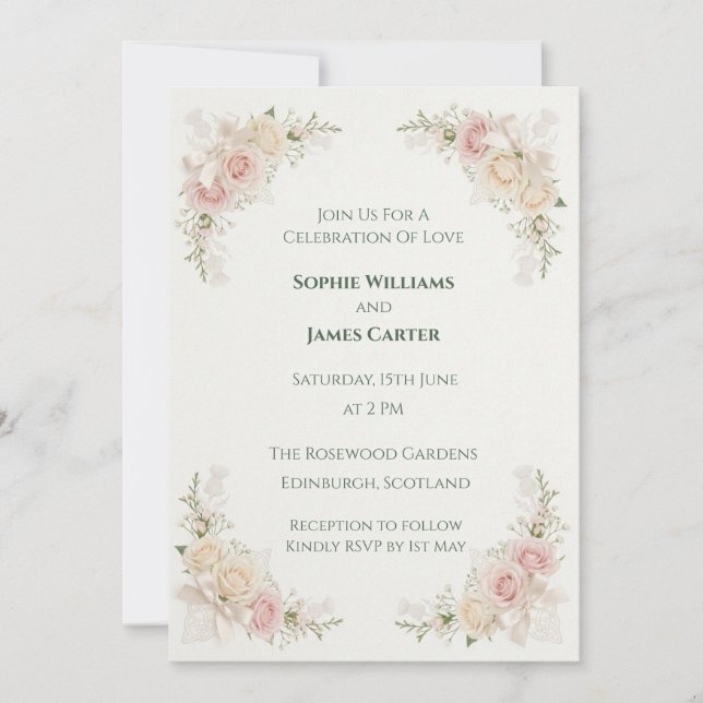 Faire-part de mariage Couronne Florale Rose (Devant)
