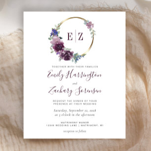 Faire-part de mariage Couronne Monogramme Violet B