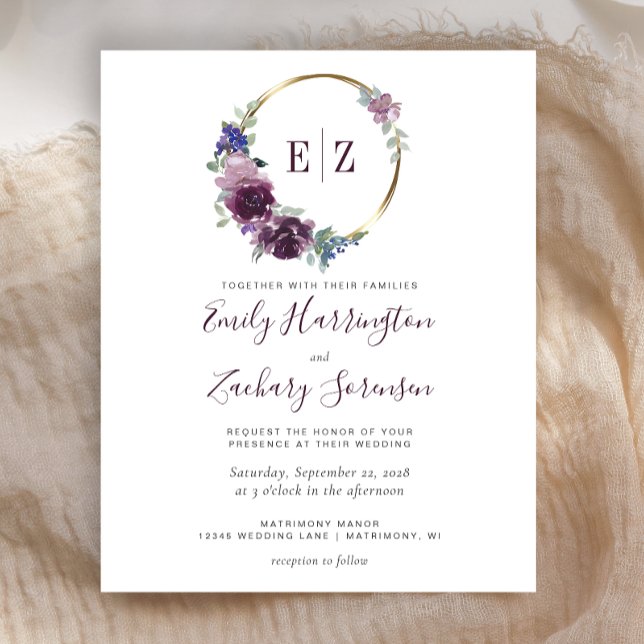 Faire-part de mariage Couronne Monogramme Violet B (Créateur téléchargé)