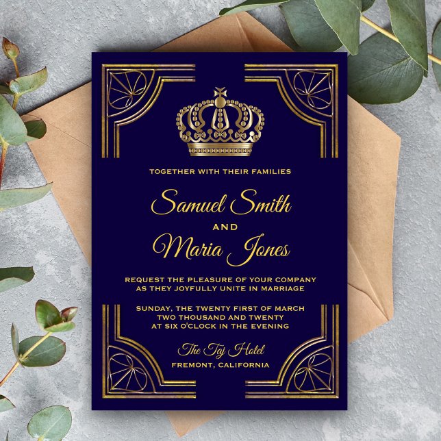 Faire-part de mariage Couronne Ornée Bleu Élégant  (Créateur téléchargé)