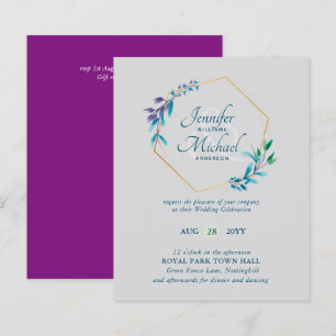 Faire-part de mariage Couronne Teal Violet Or BUDG