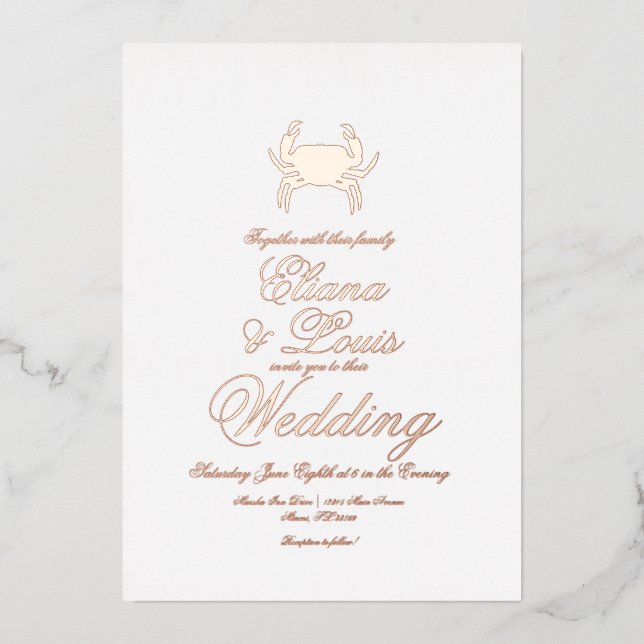 Faire-part de mariage crabe de plage en feuille d' (Recto)