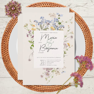 Faire-part de mariage crème aux fleurs sauvages bo