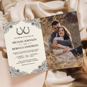 Faire-Part de Mariage Crème Ivoire QR Code Lacet d