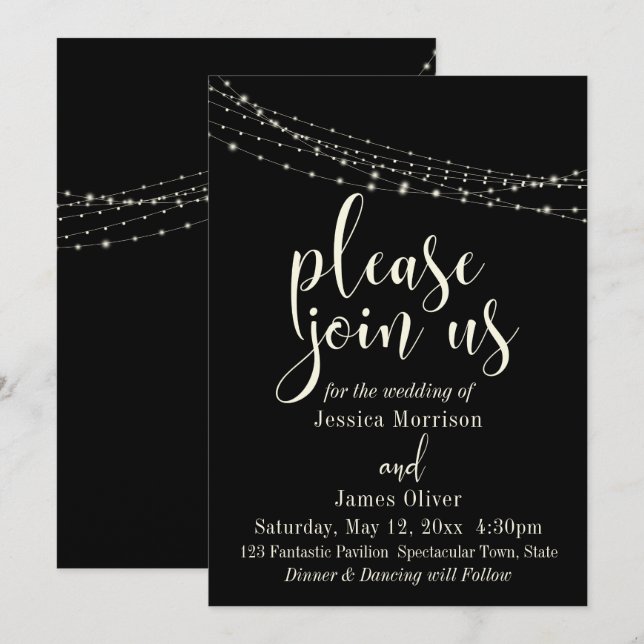 Faire-part de mariage Crème Typographie 30, Noir 2 (Devant / Derrière)
