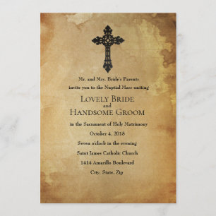 Faire-part de mariage croisé catholique Vintage pa