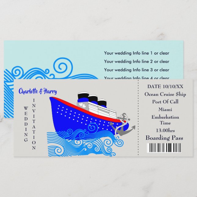 Faire-Part de Mariage Croisière de Mariage Destina (Devant / Derrière)