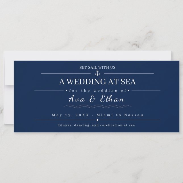 Faire-part de mariage croisière nautique Navy (Devant)