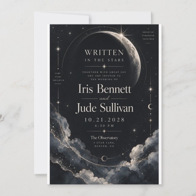 Faire-part de mariage Croissant de Lune Céleste (Devant)