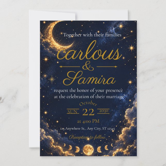 Faire-part de mariage Croissant de Lune Romantique (Devant)