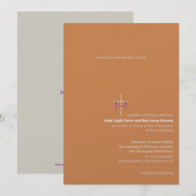 Faire-part de mariage croix et tissu (Devant / Derrière)