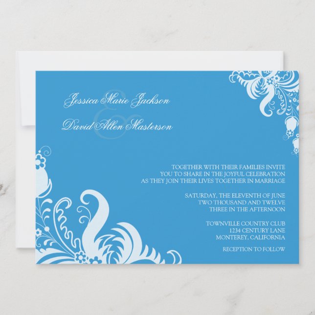 Faire-part de mariage d'accentuation florale bleu  (Devant)