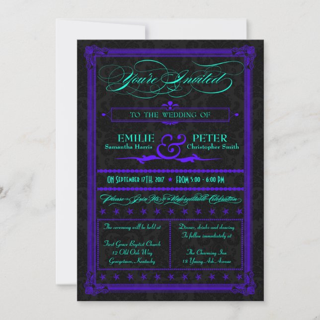 Faire-part de mariage d'affiche Turquoise et viole (Devant)