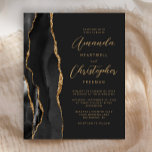 Faire-part de mariage d'âge en or noir en ardoise<br><div class="desc">Le bord gauche de cette élégante faire-part de mariage moderne est orné d'une bordure en aquarelle noire ornée d'une parties scintillant en faux or. Le texte personnalisable combine un élégant script doré et des polices sans serif sur un arrière - plan noir en ardoise. L'envers est assorti d'un design d'agate...</div>