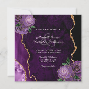 Faire-part de mariage d'âge Rose Floral violet or