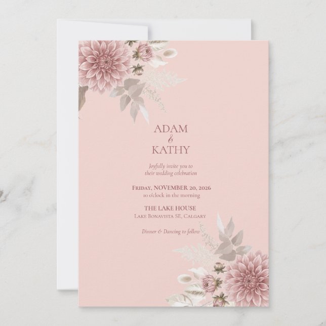 Faire-part de mariage Dahlia Rose Pâle (Devant)