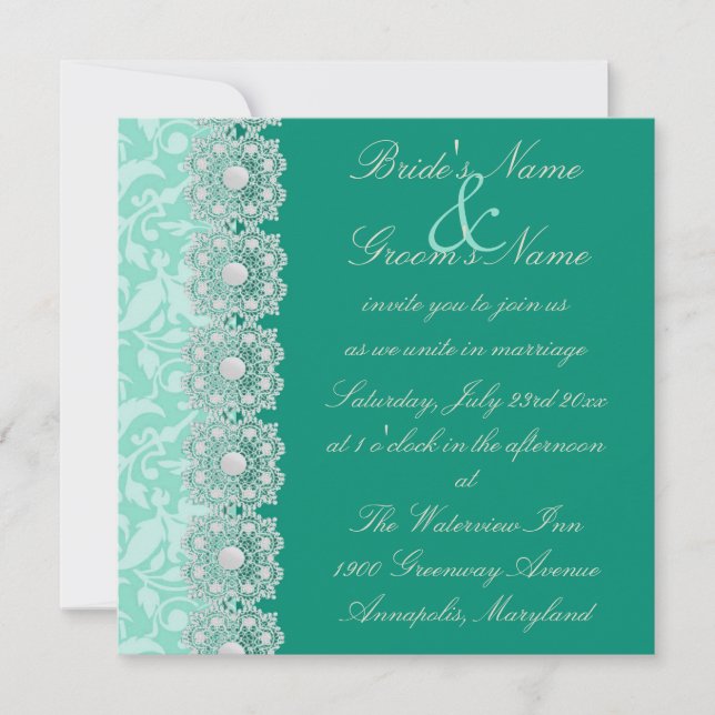 Faire-part de mariage d'aigue-marine de dentelle (Devant)
