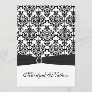 Faire-part de mariage Damas II noir et blanc