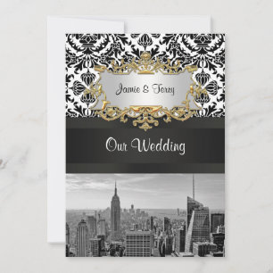 Faire-part de mariage damassé NYC Skyline BW 431 V