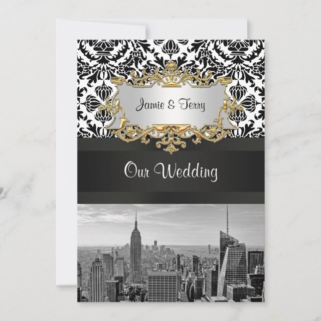 Faire-part de mariage damassé NYC Skyline BW 431 V (Devant)