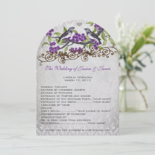 Faire-part de mariage damassé vintage oiseaux viol