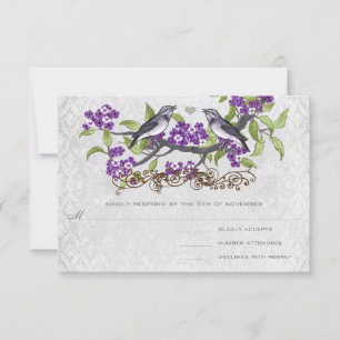 Faire-part de mariage damassé vintage violet et gr