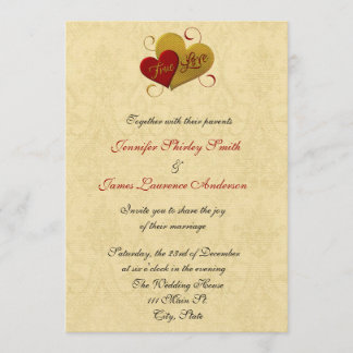 Faire-part de mariage d'amour véritable rouge et o