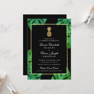 Faire-part de mariage d'ananas tropical Noir & Or