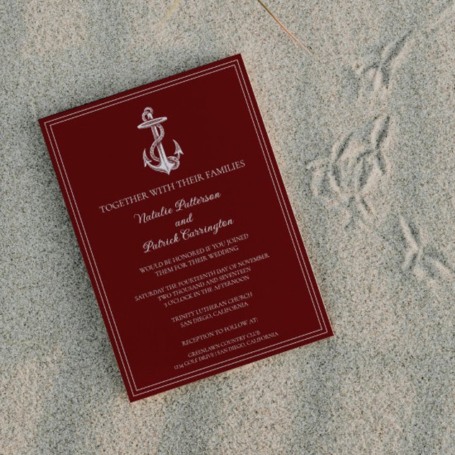 Faire-part de mariage d'Ancre Nautique rouge (Red Nautical Anchor Wedding Invitation)