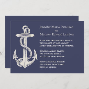 Faire-part de mariage d'Ancre Vintage bleu et ivoi