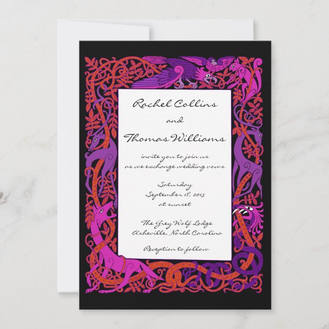 Faire-part de mariage d'animaux celtiques roses et (Devant)