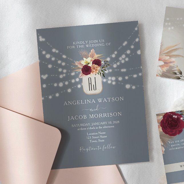 Faire-part de mariage dans un bocal Mason bleu pou (Créateur téléchargé)