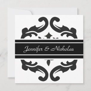 Faire-part de mariage dans un Damas noir et blanc 