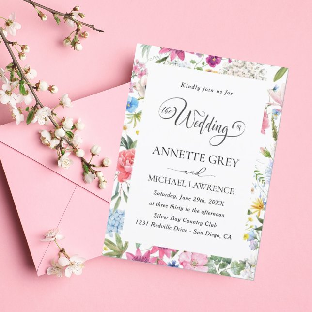 Faire-part de mariage d'aquarelle à ressort floral (Créateur téléchargé)