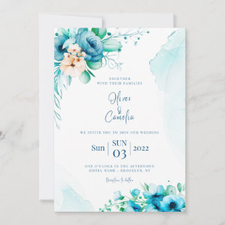 Faire-part de mariage d'aquarelle bleu