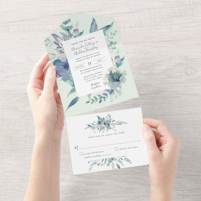 Faire-part de mariage d'aquarelle bleu (Déchirure)