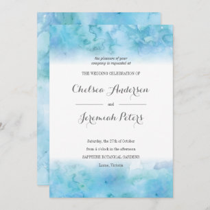 Faire-part de mariage d'aquarelle bleu Aquamarine