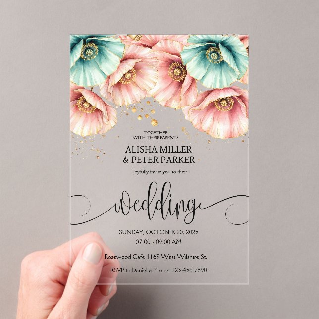 Faire-part de mariage d'aquarelle bleu et rose (In situ (ordinateur de poche))