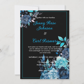 Faire-part de mariage d'aquarelle bleu Rose